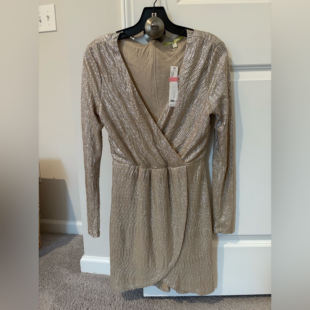Gianni Bini Gold Pleated Wrap Dress